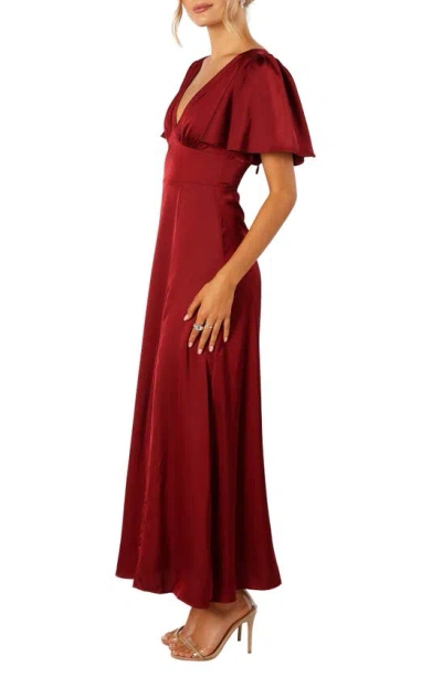 Petal And Pup Petal & Pup Casper Flutter Sleeve Satin Dress In Burgundy