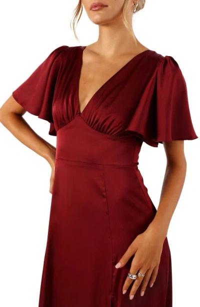 Petal And Pup Petal & Pup Casper Flutter Sleeve Satin Dress In Burgundy