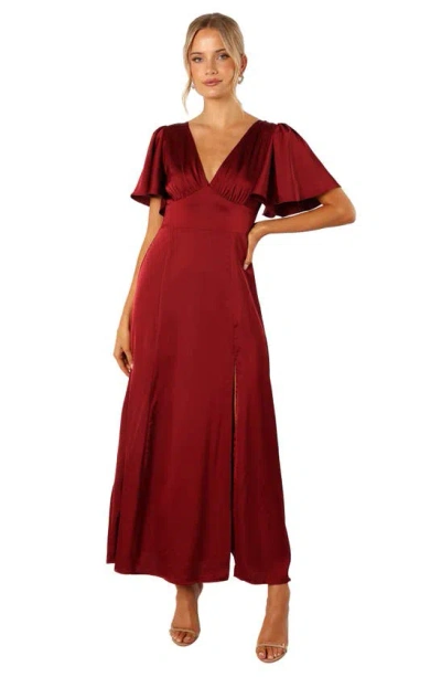 Petal And Pup Petal & Pup Casper Flutter Sleeve Satin Dress In Burgundy