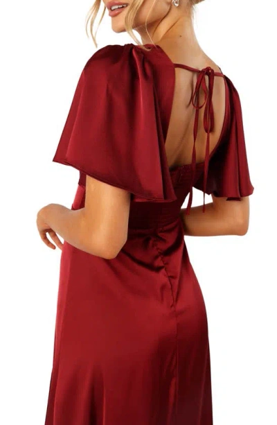 Petal And Pup Petal & Pup Casper Flutter Sleeve Satin Dress In Burgundy
