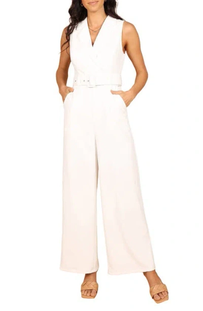 Petal And Pup Petal & Pup Sienna Belted Sleeveless Wide Leg Jumpsuit In White