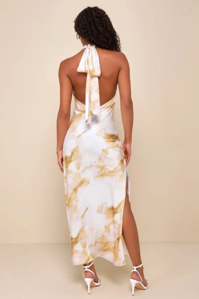 Shop Lulus Luminous Allure Ivory Abstract Print Satin Halter Maxi Dress
