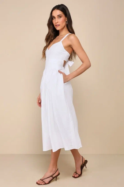 Shop Lulus Strolling Sicily White Pleated Backless Midi Dress With Pockets