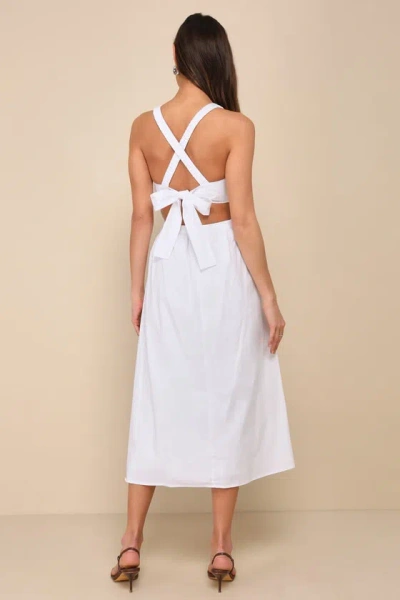 Shop Lulus Strolling Sicily White Pleated Backless Midi Dress With Pockets