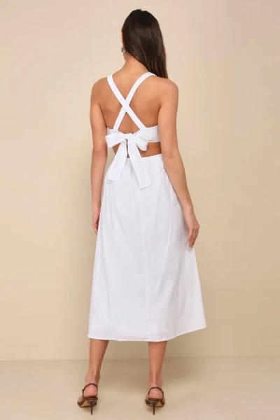 Lulus Strolling Sicily White Pleated Backless Midi Dress With Pockets In White