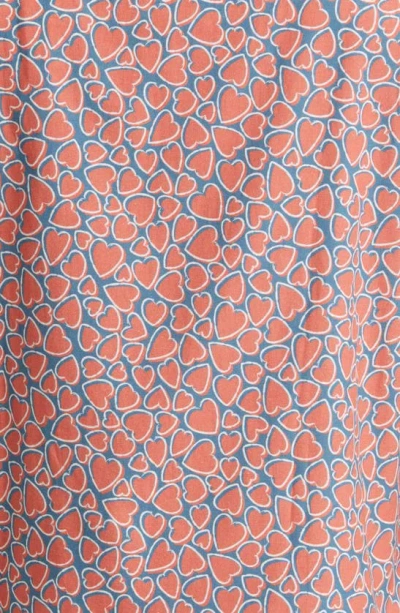 Stone Rose Heart Print Short Sleeve Button-up Shirt In Salmon Red
