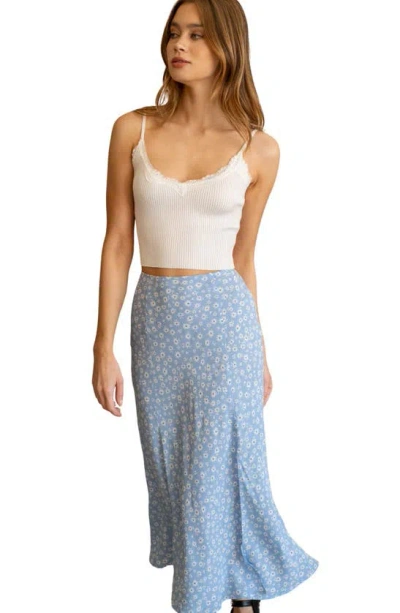 Shop Blu Pepper Floral Slit Midi Skirt In Dusty Blue