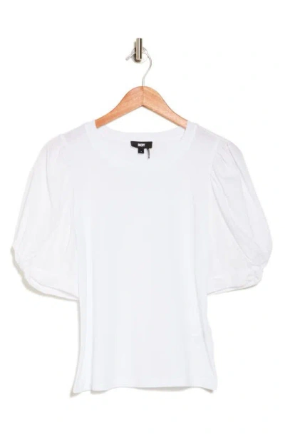 Shop Dkny Sport Puff Sleeve Cotton Poplin Top In White