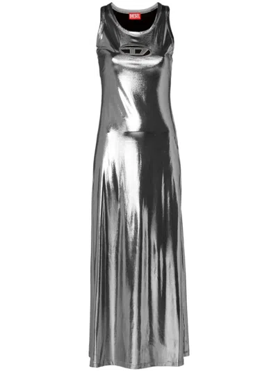 Shop Diesel D-lyny Midi Dress In Metallic Stretch Jersey In Silver