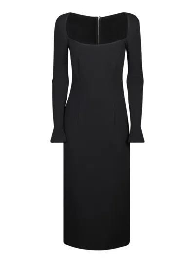 Dolce & Gabbana Long-sleeve Square-neck Midi Dress In Black