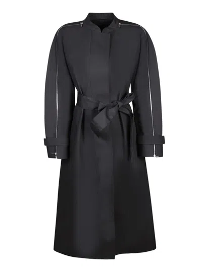 Ferragamo Poplin Trench Coat With Contrasting Inserts In Black