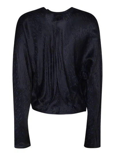 Forte Forte Patterned-jacquard Long-sleeve Blouse In Blue