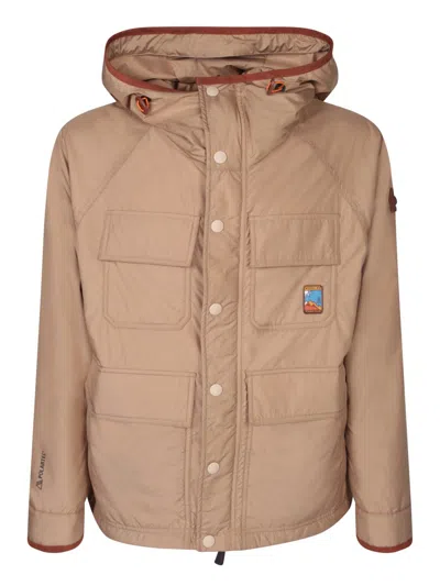 Moncler Grenoble Rutor Logo Patch Hooded Jacket In Beige