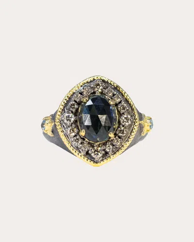 Armenta Women's 18k Gold Blackened Sterling Silver Topaz And Diamond Signet Ring In Blue
