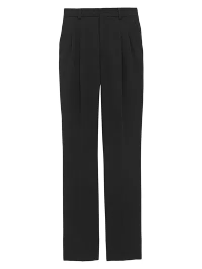 Shop Saint Laurent Men's High-waisted Pants In Grain De Poudre In Black