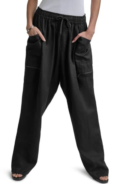Shop Dkny Linen Drawstring Cargo Pants In Black