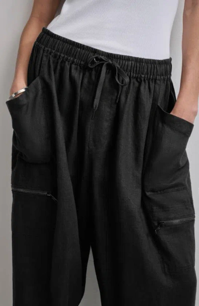 Shop Dkny Linen Drawstring Cargo Pants In Black