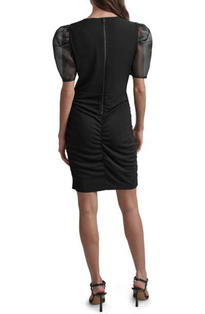 Shop Dkny Mixed Media Organza Puff Sleeve Dress In Black
