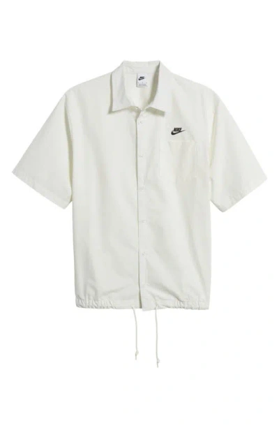 Shop Nike Club Venice Short Sleeve Drawstring Hem Cotton Button-up Shirt In Sail/ Black