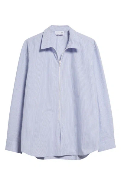 Shop Post Archive Faction 6.0 Stripe Cotton Zip Front Shirt Right In Sky Blue