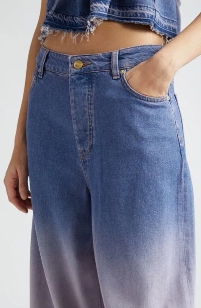 Shop Ganni Future Denim Colorblock Ombré Wide Leg Jeans In Bleach