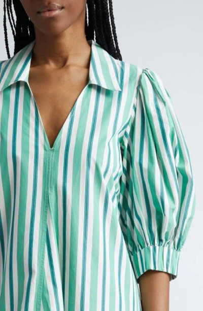 Shop Ganni Stripe Organic Cotton Midi Shirtdress In Creme De Menthe