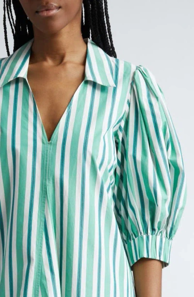 Ganni Stripe Organic Cotton Midi Shirtdress In Creme De Menthe