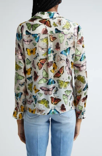 Shop Alice And Olivia Eloise Butterfly Print Button-up Shirt In Boundless Butterfly