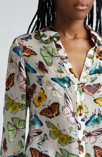 Shop Alice And Olivia Eloise Butterfly Print Button-up Shirt In Boundless Butterfly