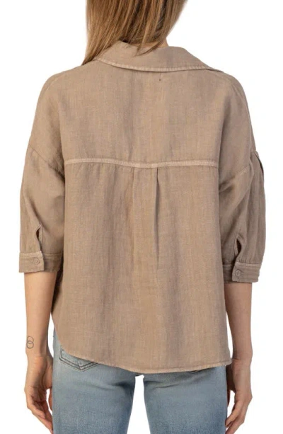 Kut From The Kloth Zuma Linen Blend Shirt In Stone