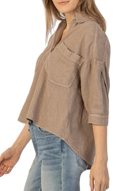 Kut From The Kloth Zuma Linen Blend Shirt In Stone