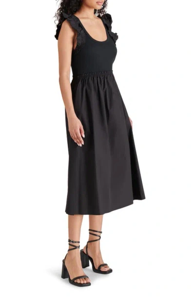 Shop Steve Madden Adela Mixed Media Cap Sleeve Fit & Flare Dress In Black