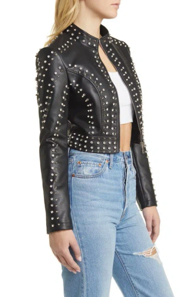 Shop Azalea Wang Studded Faux Leather Moto Jacket In Black