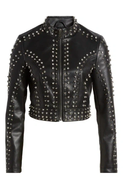 Shop Azalea Wang Studded Faux Leather Moto Jacket In Black