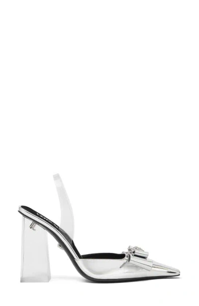 Shop Versace Bow Slingback Pump In Transparent/ Silver