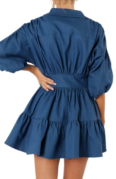 Petal And Pup Petal & Pup Francis Balloon Sleeve Denim Minidress In Blue