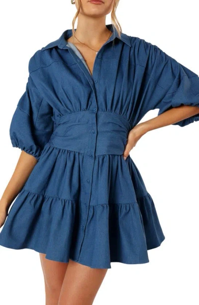 Petal And Pup Petal & Pup Francis Balloon Sleeve Denim Minidress In Blue