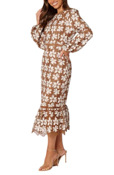 Petal And Pup Petal & Pup Pierre Floral Long Sleeve Lace Midi Dress In Brown