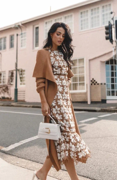 Petal And Pup Petal & Pup Pierre Floral Long Sleeve Lace Midi Dress In Brown