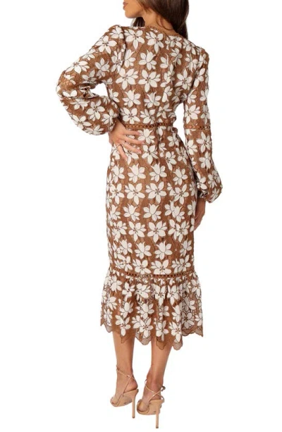 Petal And Pup Petal & Pup Pierre Floral Long Sleeve Lace Midi Dress In Brown