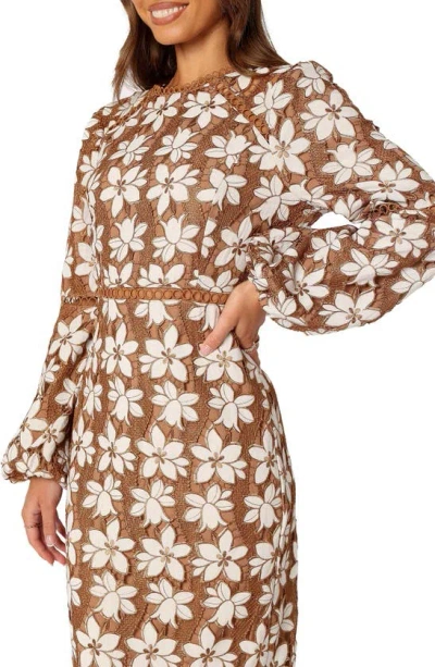 Petal And Pup Petal & Pup Pierre Floral Long Sleeve Lace Midi Dress In Brown