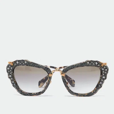 Pre-owned Miu Miu Grey Glitter/grey Gradient Smu04q Cat-eye Sunglasses