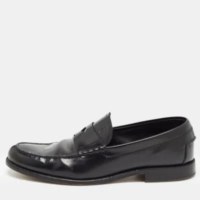 Pre-owned Tod's Black Leather Penny Slip On Loafers Size 45.5