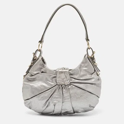 Pre-owned Saint Laurent Metallic Leather Pleated Bow Hobo