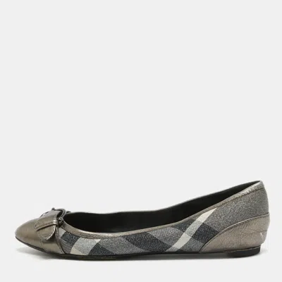 BURBERRY Pre-owned Metallic Leather And Glitter Nova Check Canvas Pointed Toe Flats Size 38