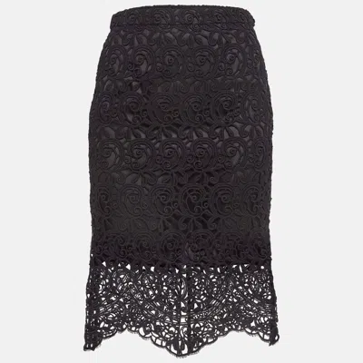 Pre-owned Burberry Black Lace Pencil Midi Skirt S