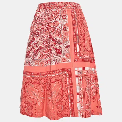 Pre-owned Etro Pink Paisley Print Pleated Cotton Short Skirt L