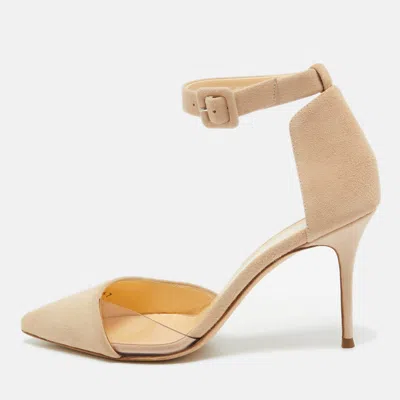 Pre-owned Giuseppe Zanotti Beige Suede And Pvc Ankle Strap Pumps Size 36