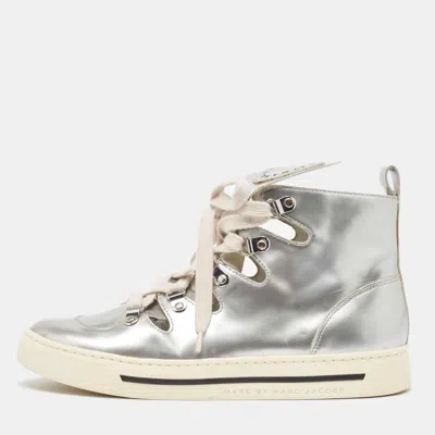 Pre-owned Marc By Marc Jacobs Silver Leather Cutout High Top Trainers Size 37