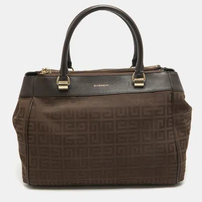Pre-owned Givenchy Dark Brown Signature Canvas And Leather Double Zip Tote